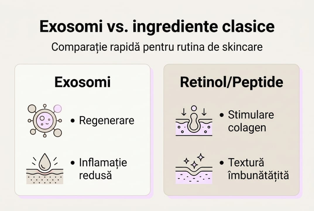 Infografic comparativ: exozomi versus alte ingrediente active