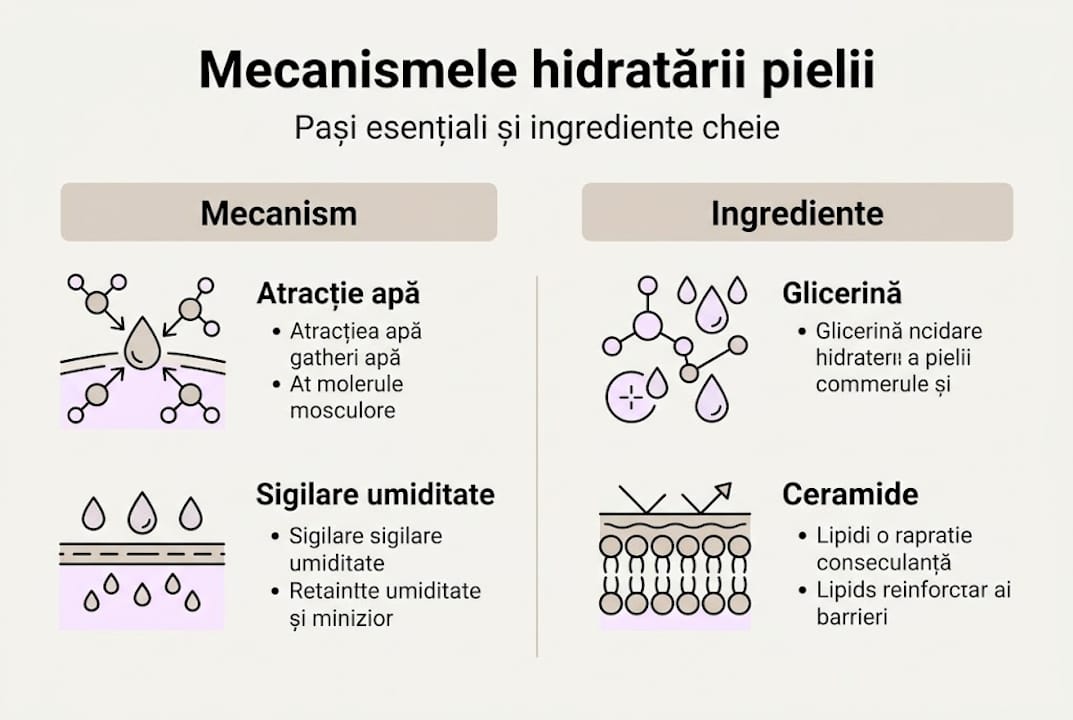 Infografic: Cum funcționează hidratarea și ce ingrediente sunt esențiale