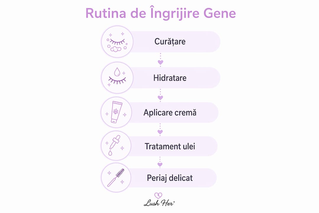 Infografic cu pașii esențiali pentru îngrijirea și întreținerea genelor