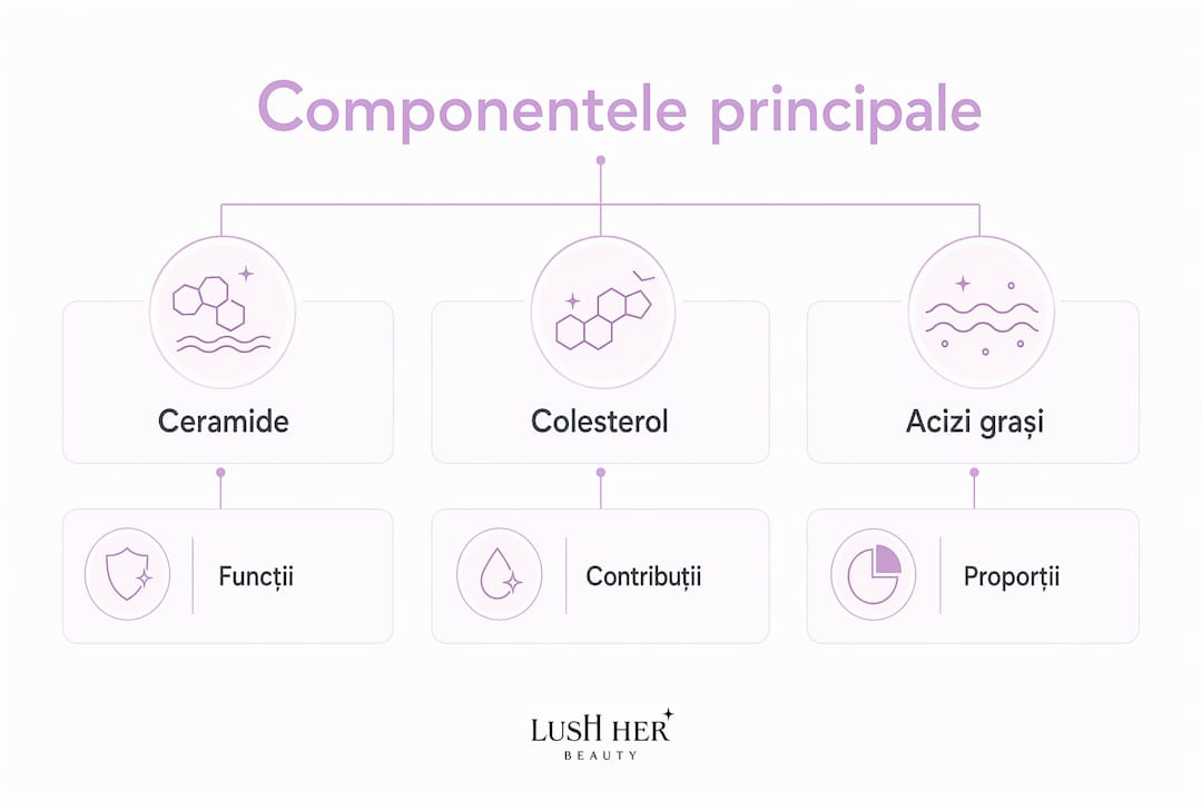 Infografic care ilustrează principalele componente ale barierei pielii și proporțiile acestora