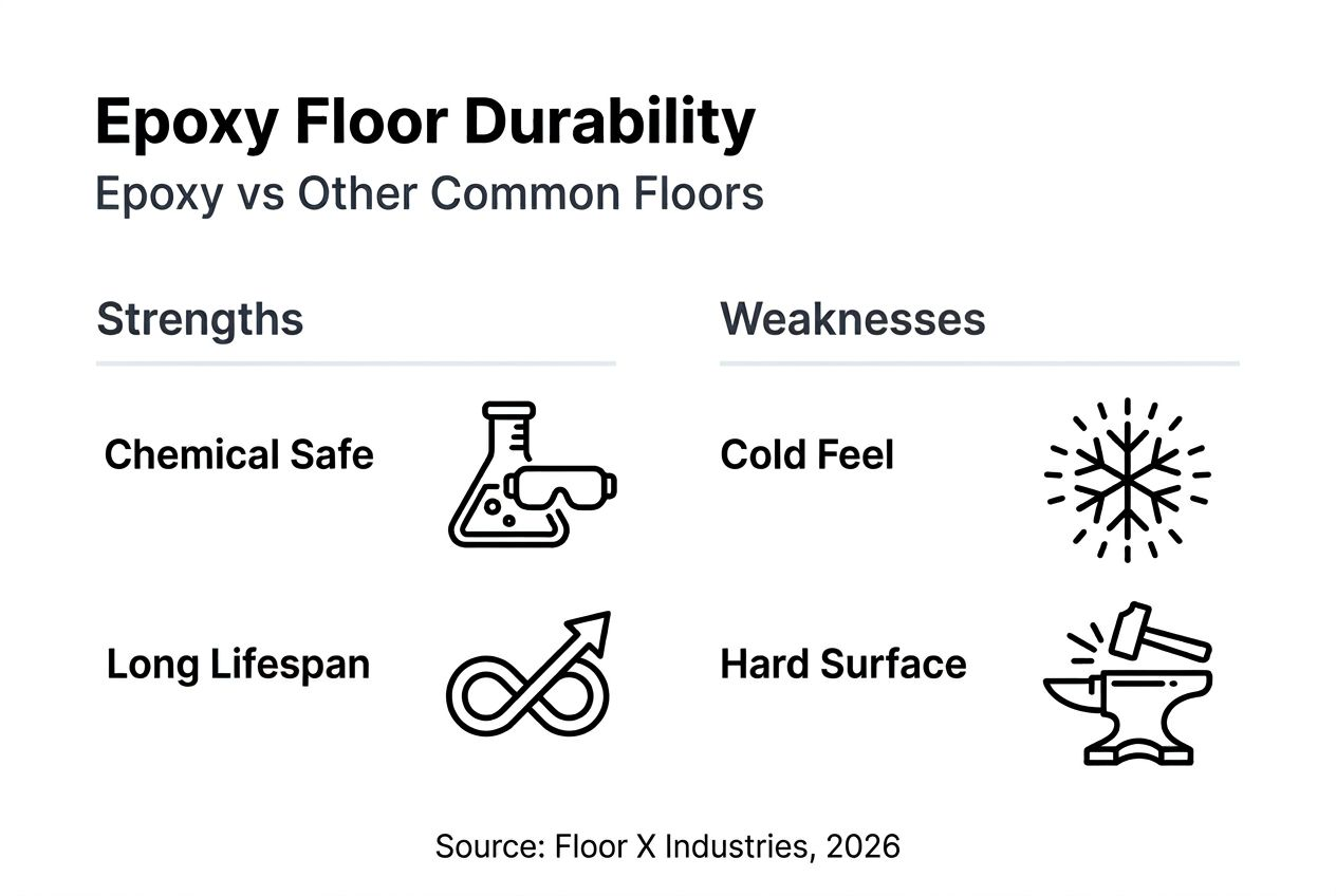 Infographic comparing epoxy floor durability features