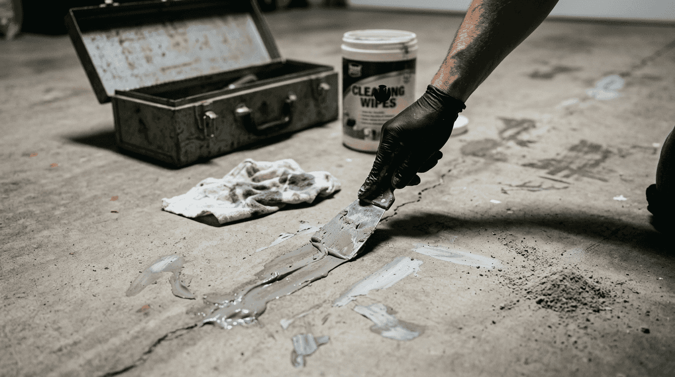 Trowel patching crack in garage floor