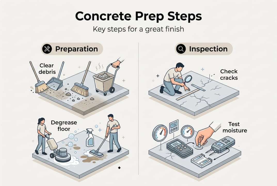 Infographic showing concrete polishing preparation steps