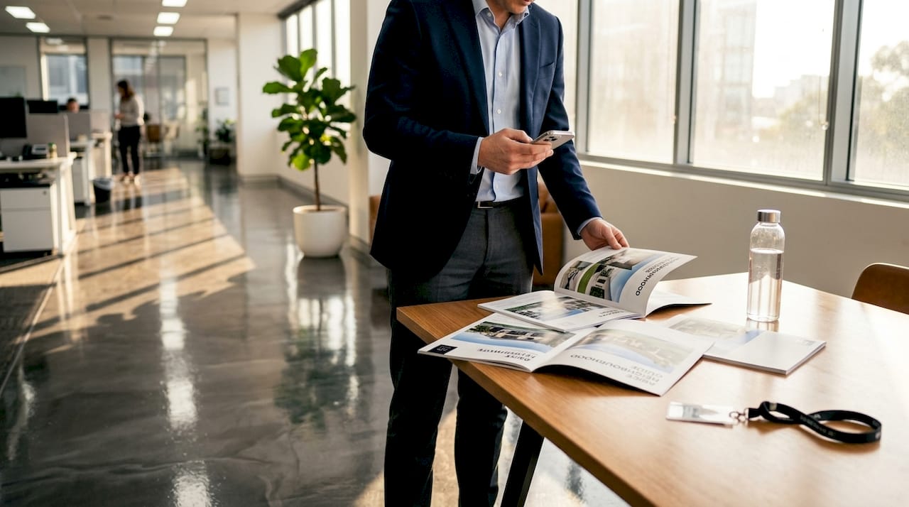 Real estate agent in office with new floor