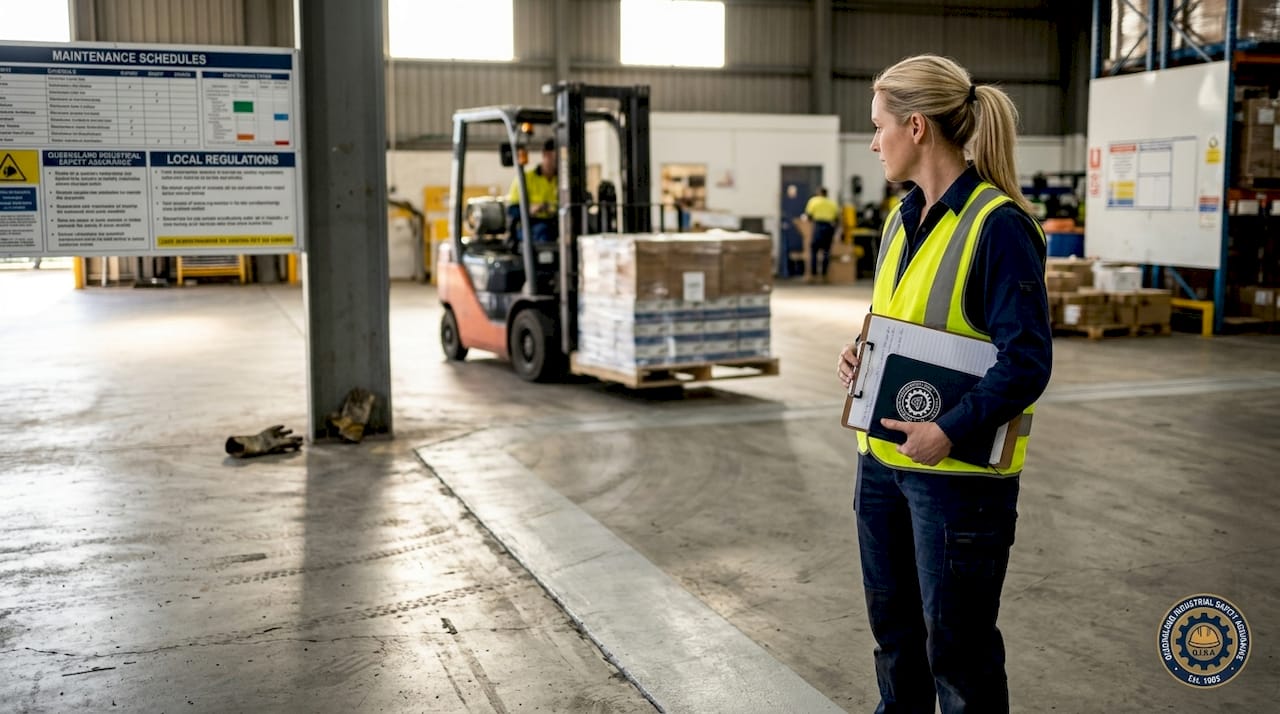 Supervisor overseeing sealed floor with forklift