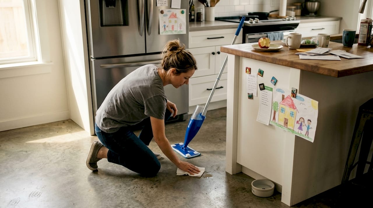 Everyday cleaning of polished concrete floor