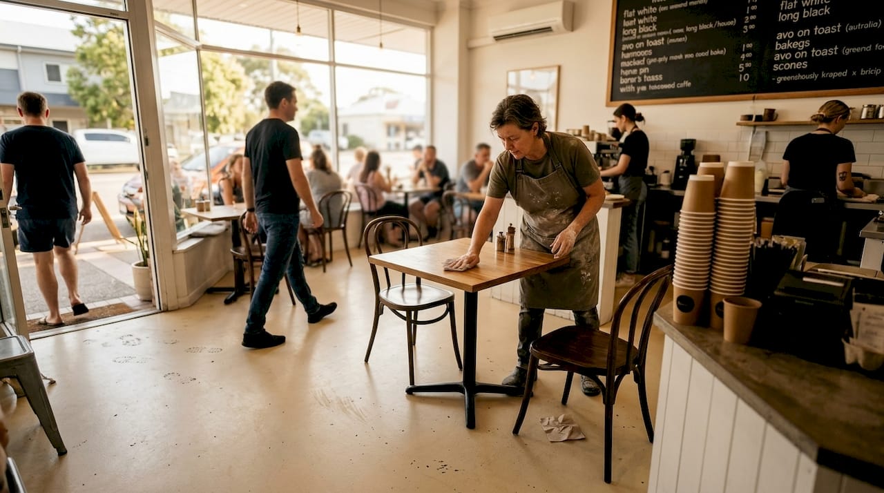 Resin floor in busy Queensland café setting