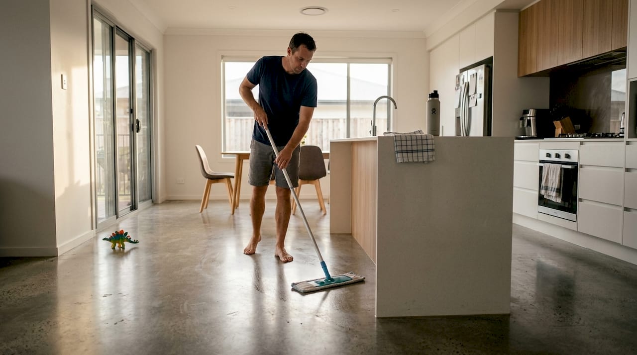 Cleaning polished concrete kitchen dining floor