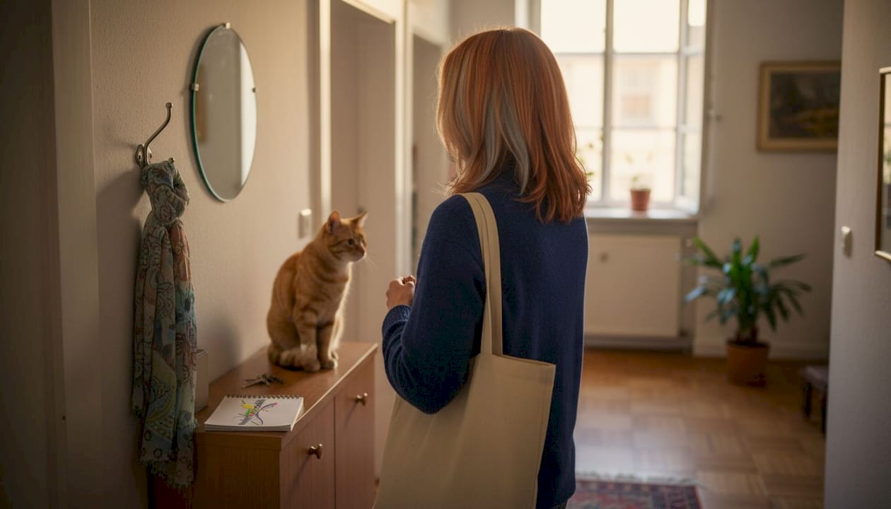 Eine Frau begutachtet zu Hause ihre Haare im angesagten Color-Blocking-Stil.