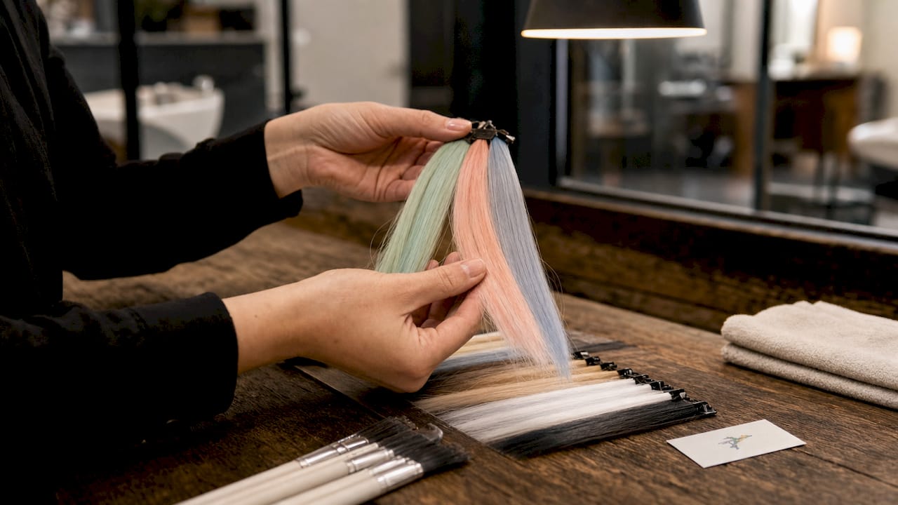 Hände zeigen farbenfrohe Ombré-Haartrends