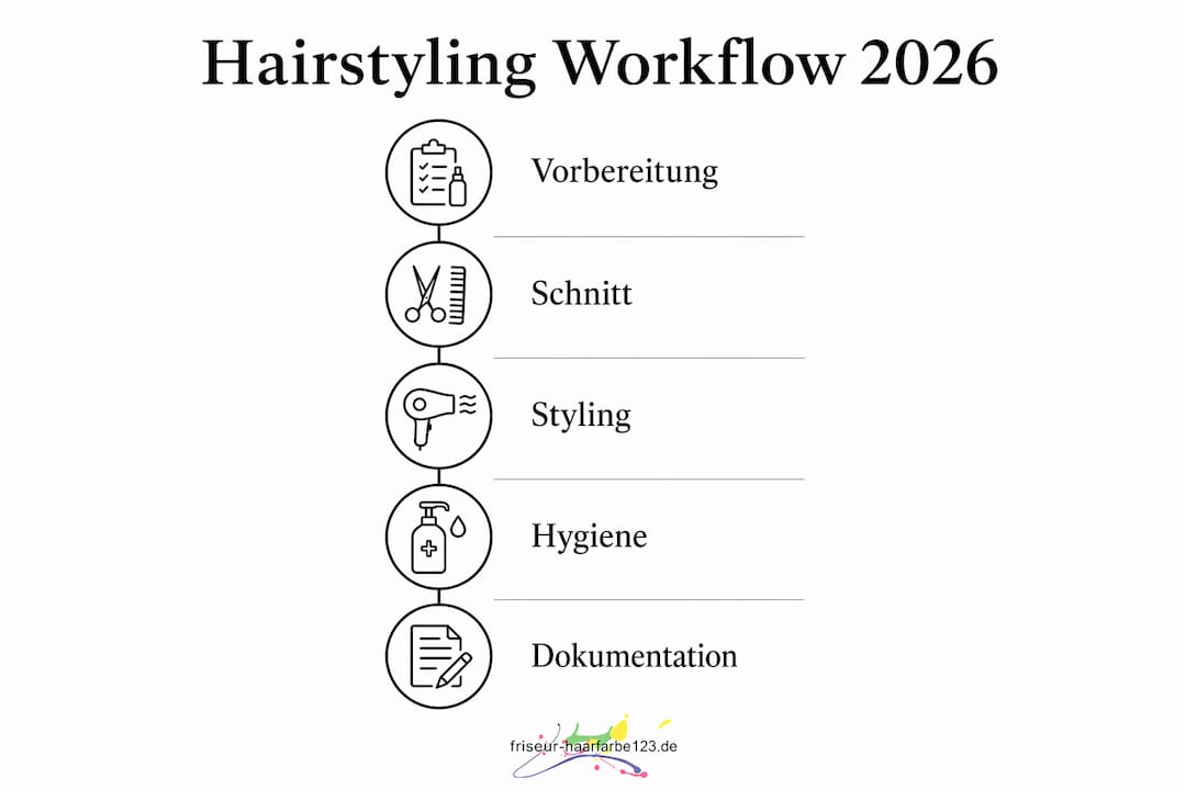 Übersichtsgrafik: Die wichtigsten Schritte im Hairstyling-Prozess 2026 auf einen Blick