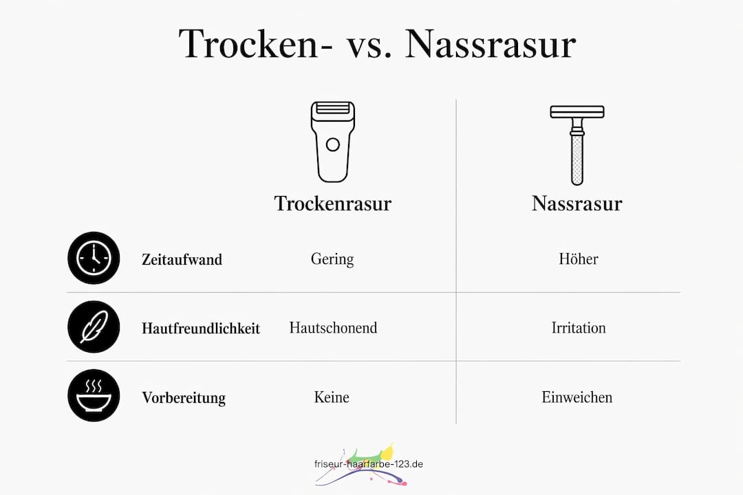 Infografik: Trockenrasur vs. Nassrasur – die wichtigsten Unterschiede im Überblick