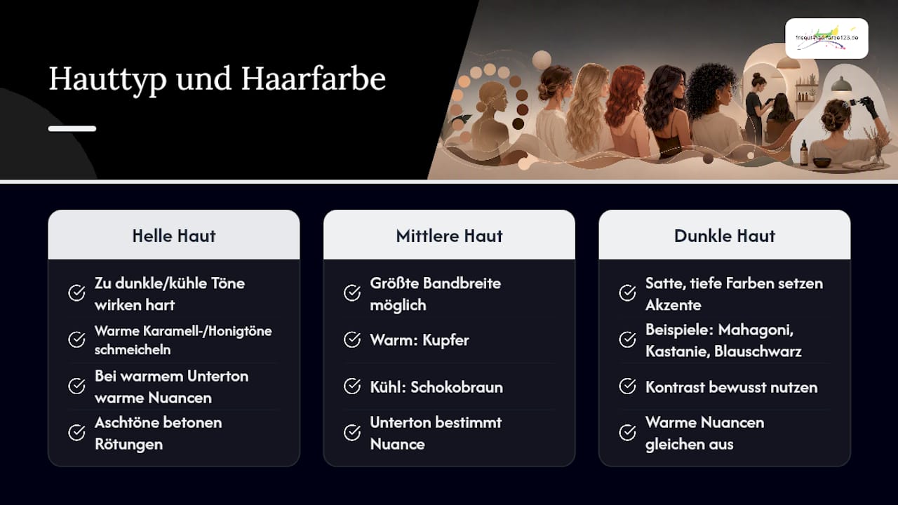 Hauttyp und Hautfarbe in Verbindung mit der Haarfarbe — overview diagram