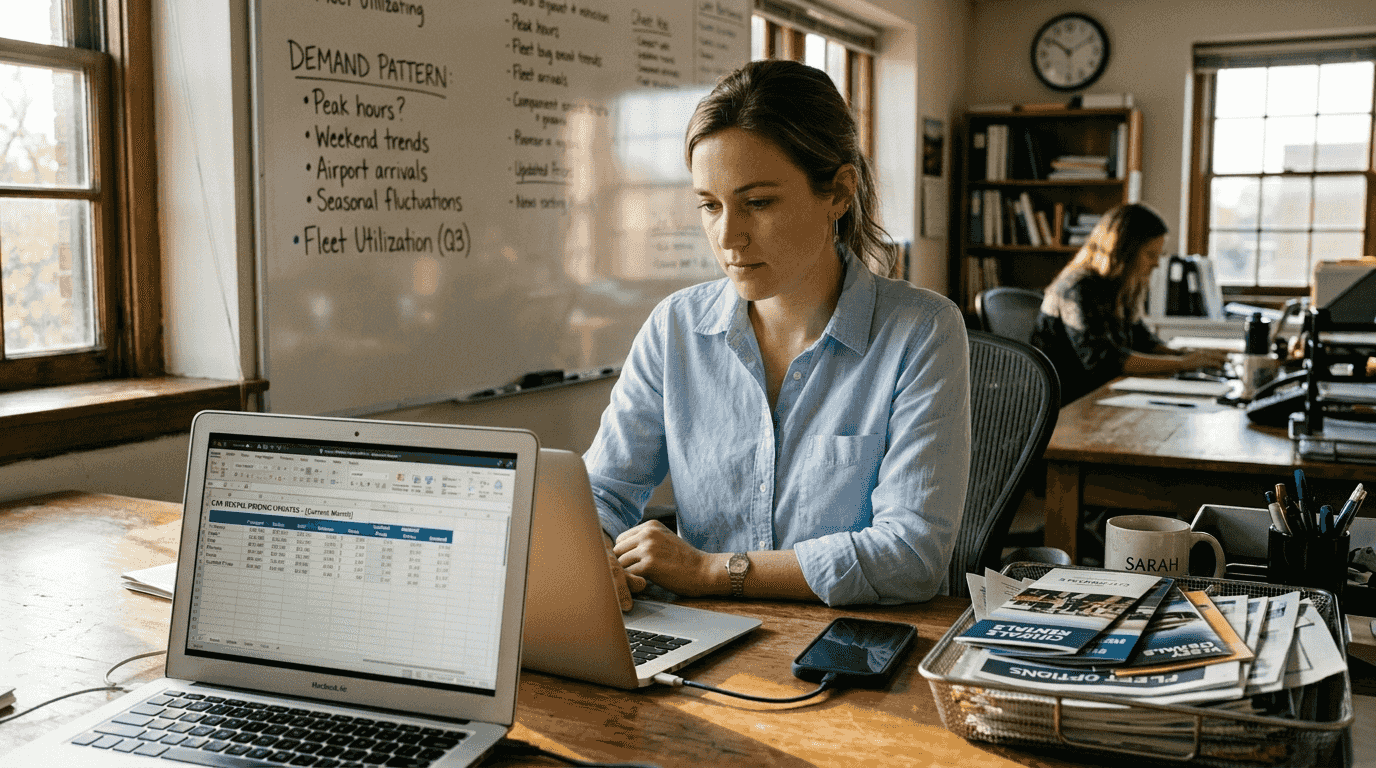 Woman reviewing AI-driven pricing for rentals