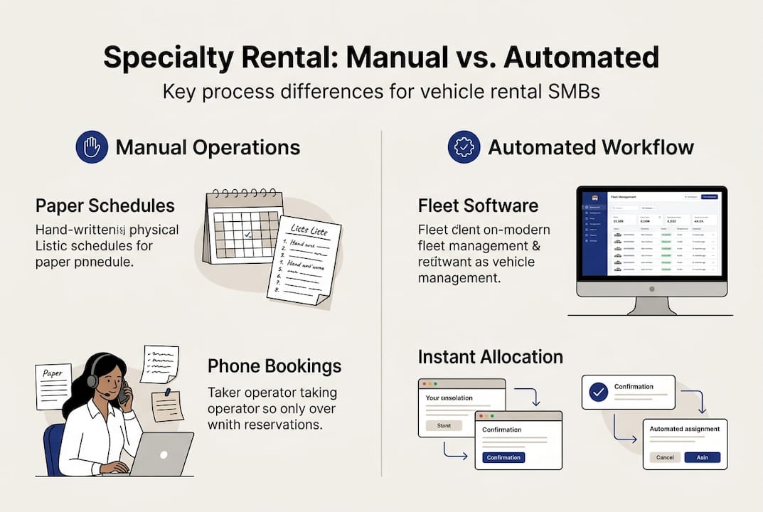 Infographic comparing manual and automated specialty rental processes