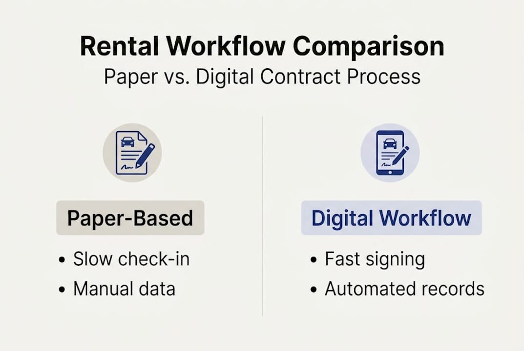 Infographic of paper vs digital rental workflow