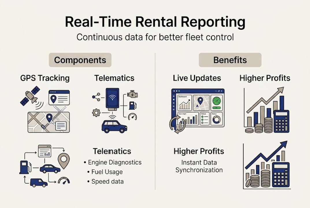 Infographic on rental reporting components and benefits