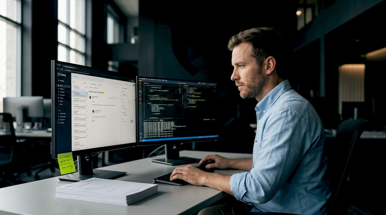 Support specialist reviews source code ticket