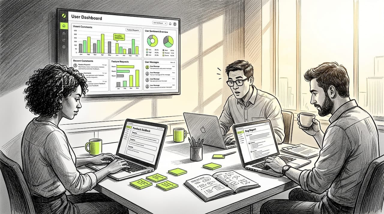 SaaS team reviewing in-app feedback together