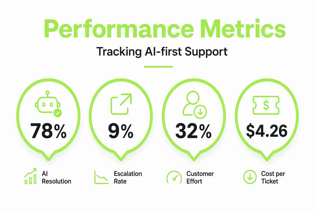 Infographic showing four key AI support metrics