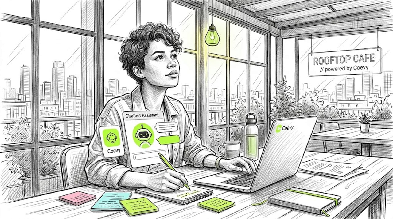 Person using AI support agent at office desk