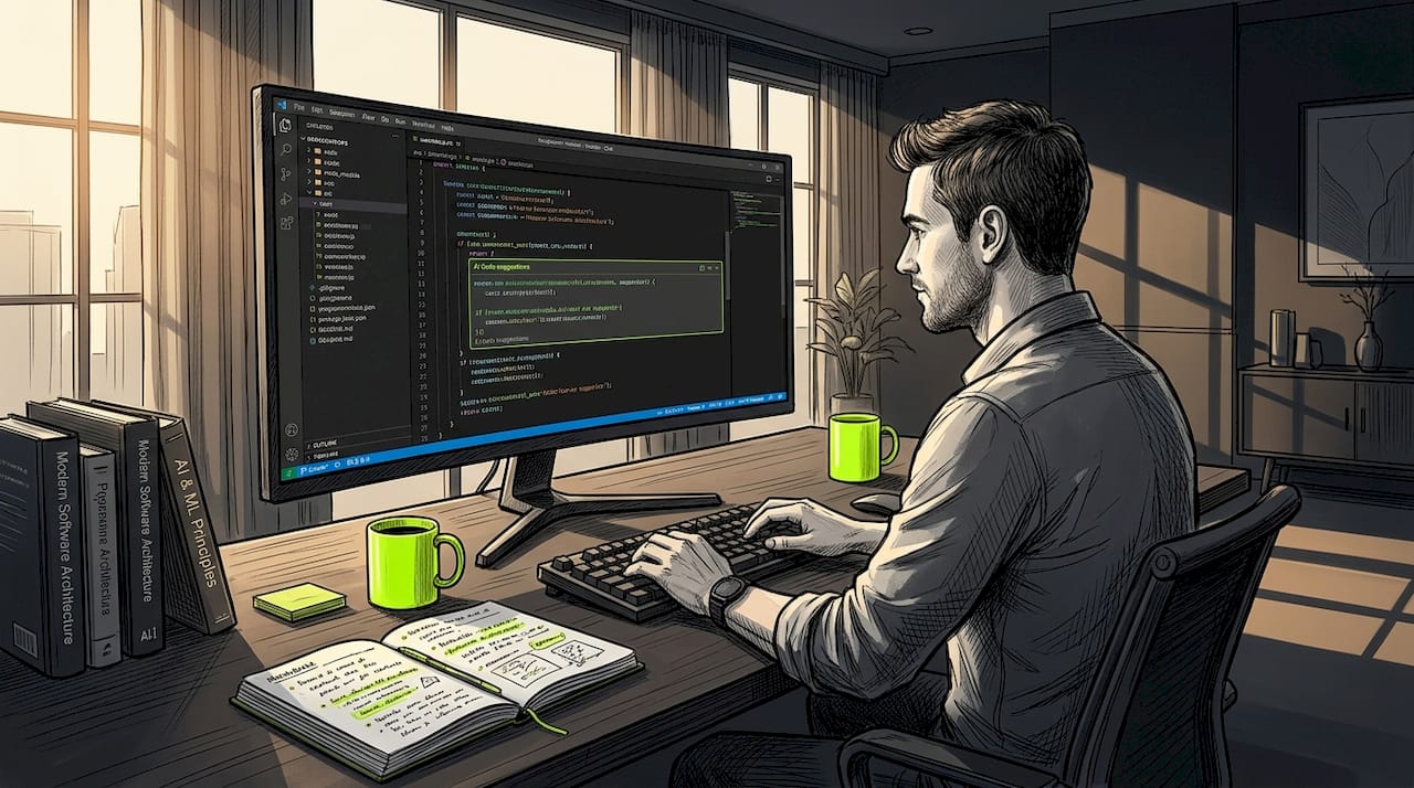 Developer working with AI coding assistant in IDE