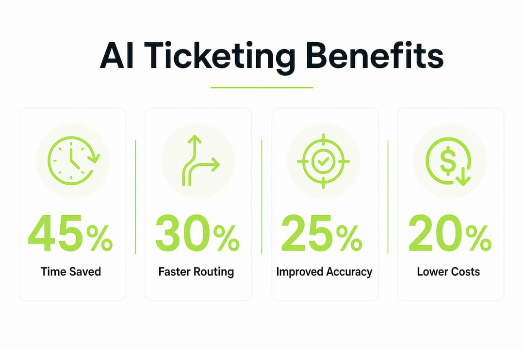 Infographic showing key benefits of AI ticketing solutions
