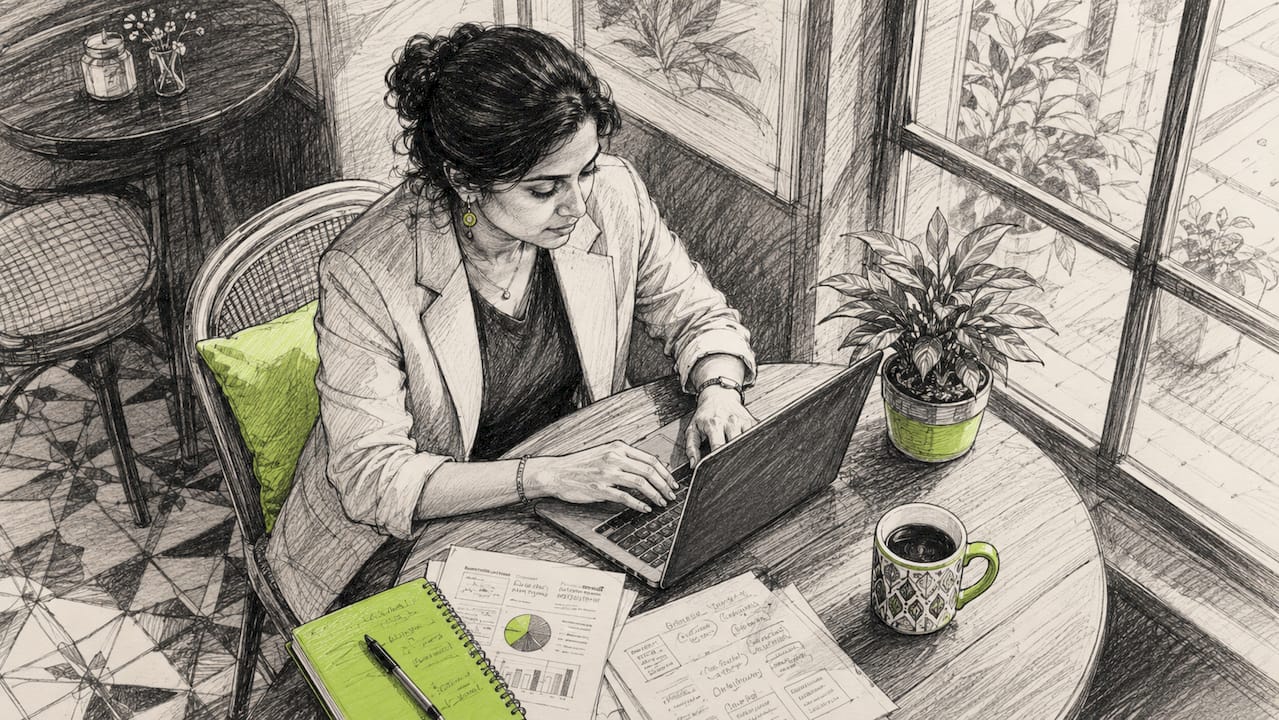 Woman typing on laptop in home office