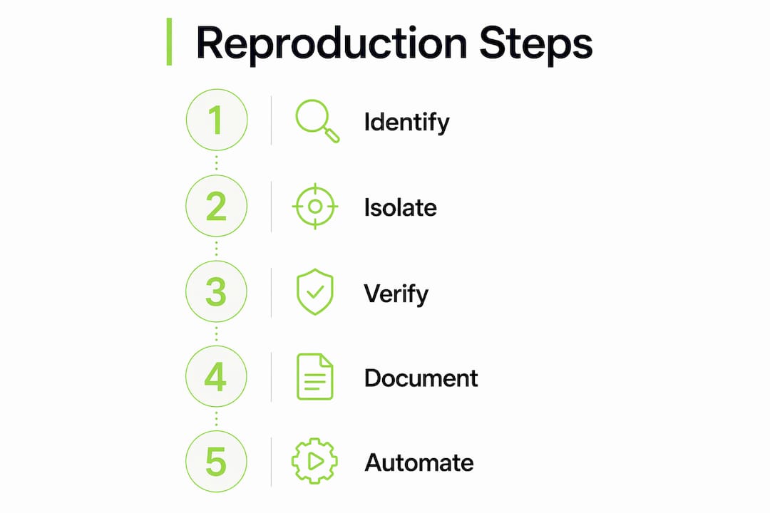 Infographic illustrating five key AI bug reproduction steps