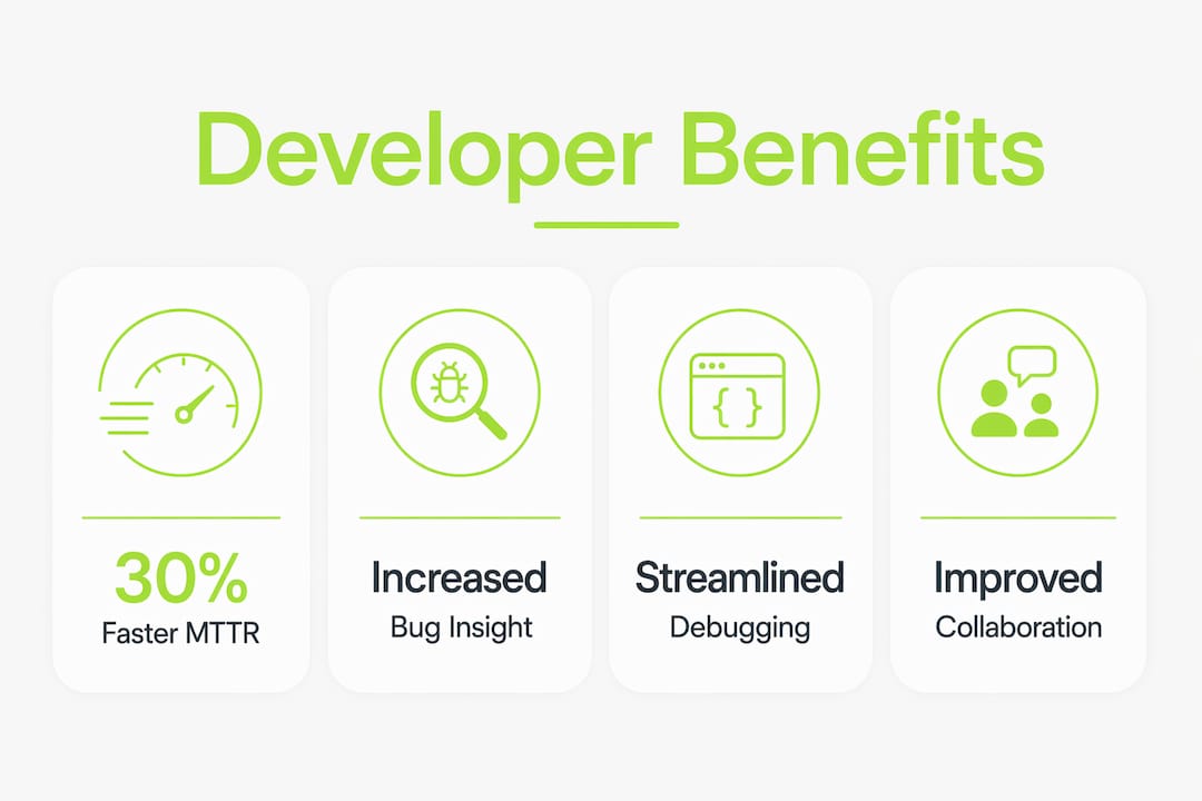Infographic outlining key developer benefits of session replay technology
