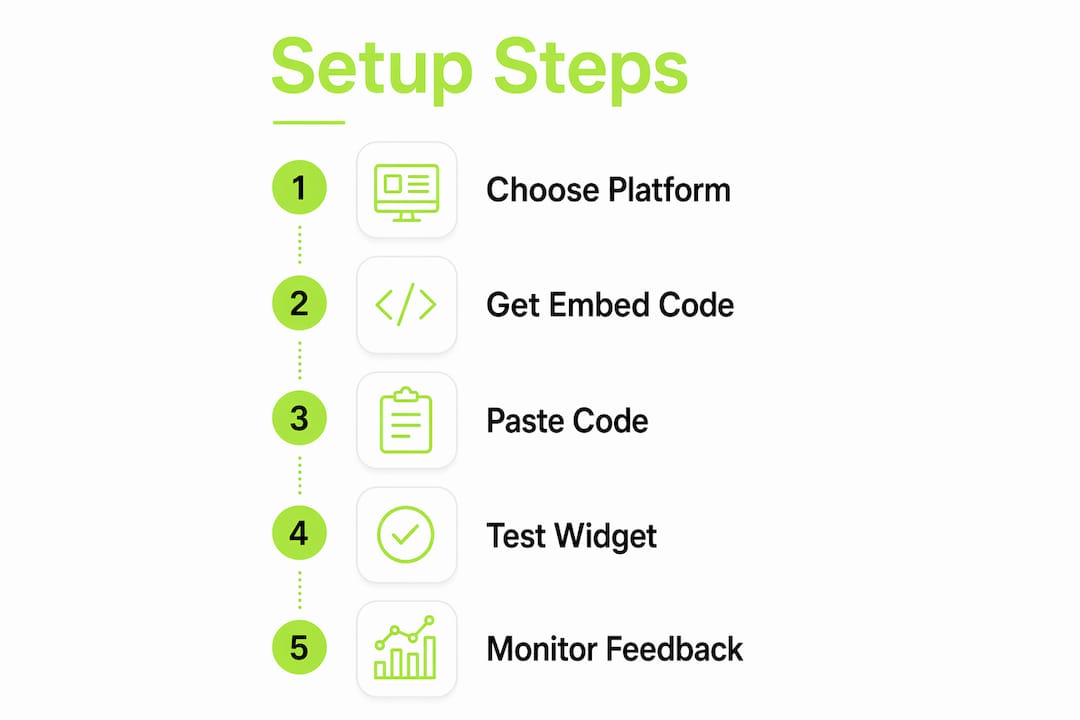Infographic illustrating five steps to set up feedback widget
