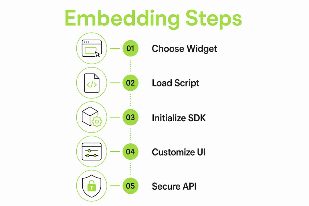Infographic illustrating steps to embed feedback widget