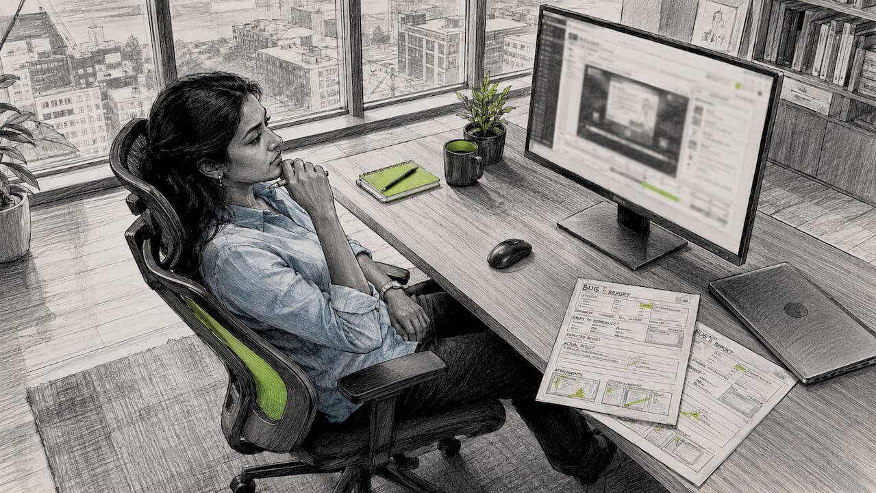 QA tester reviewing session replay video