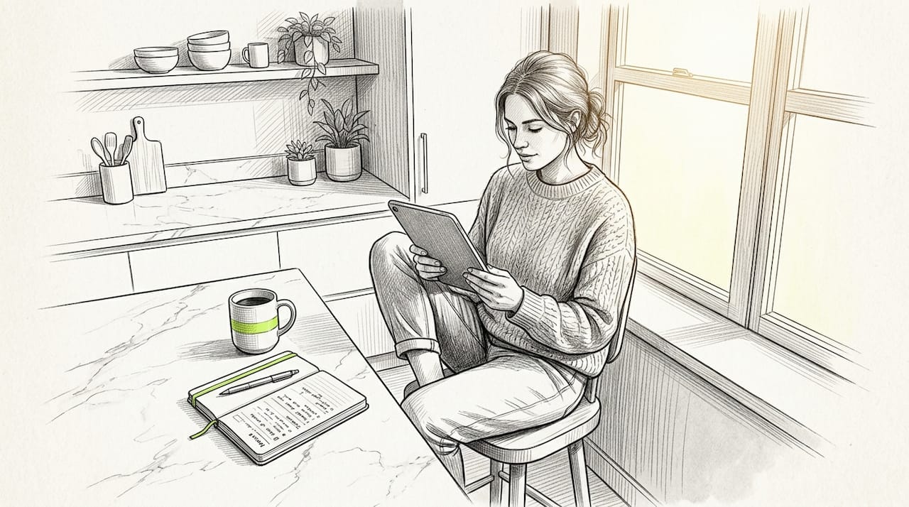 Woman using tablet during app onboarding