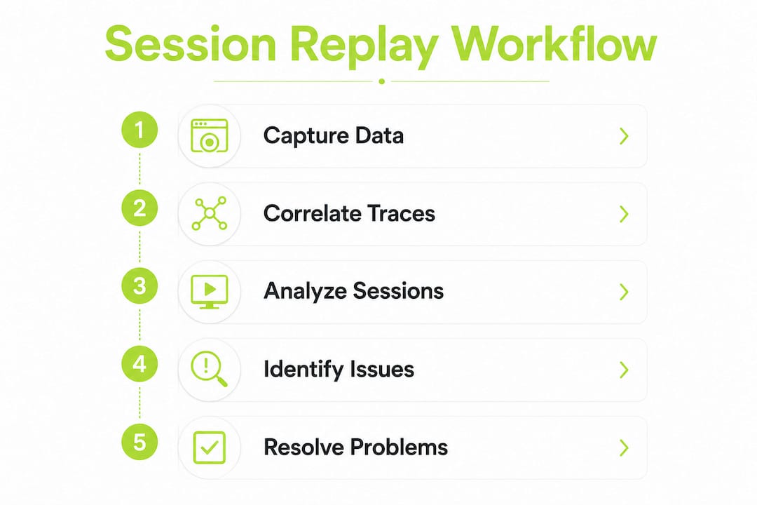 Infographic showing session replay workflow steps