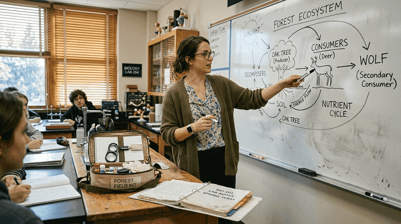 Teacher explaining ecocentric view on whiteboard