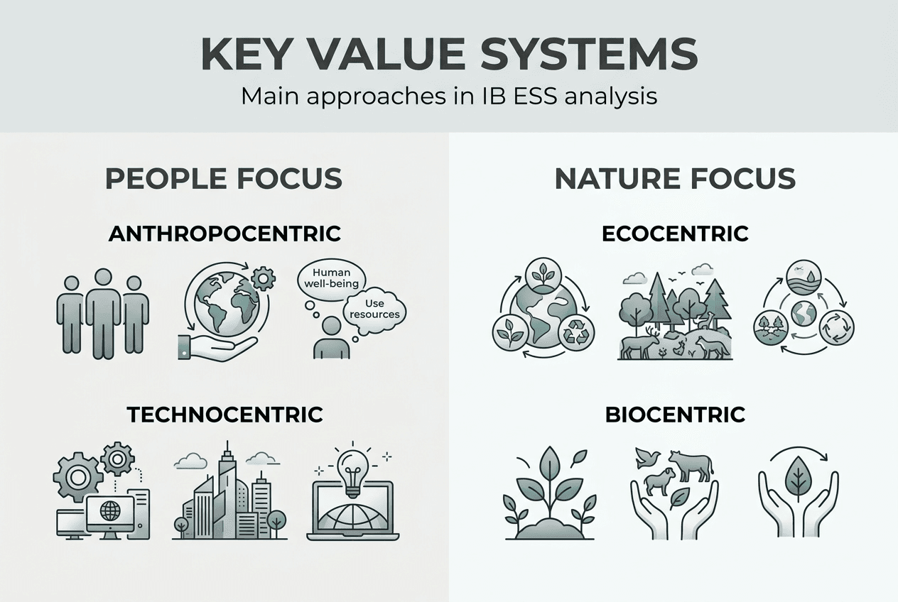 Infographic summarizing IB ESS value systems