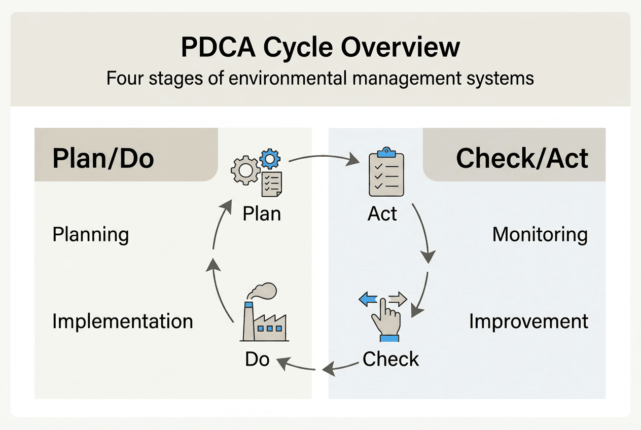 Infographic of PDCA cycle EMS stages