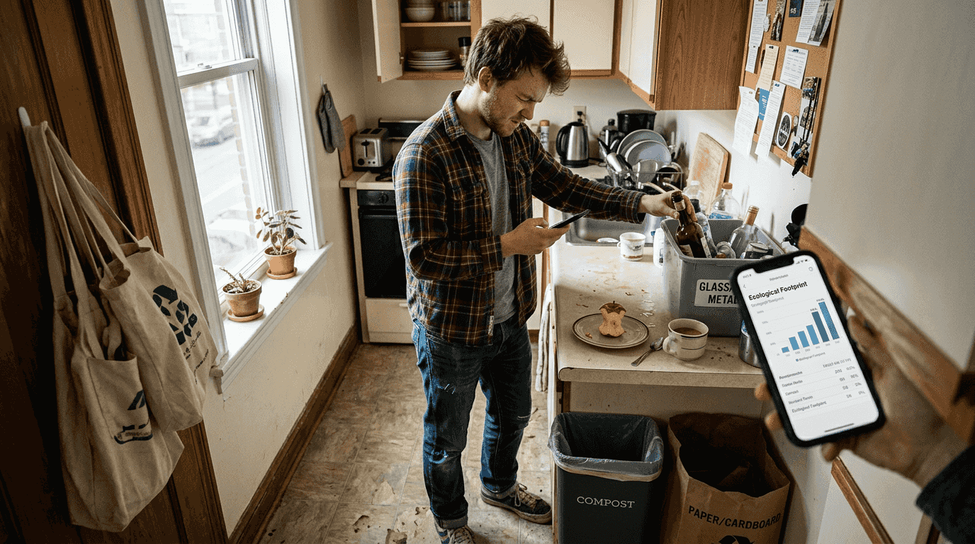 Student measuring ecological footprint at home