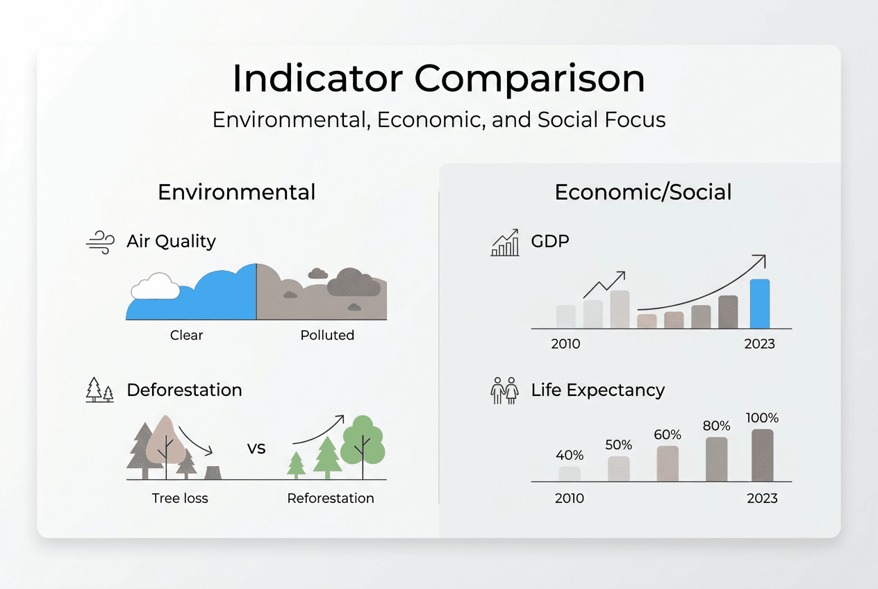 Infographic comparing environmental economic social indicators