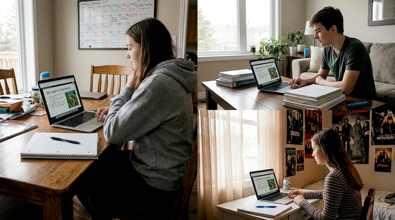 Diverse students learning ESS online from home