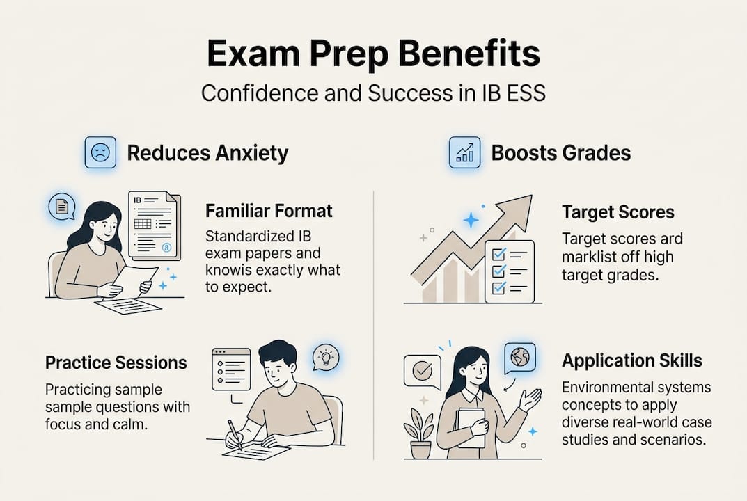 Infographic showing IB ESS exam prep benefits