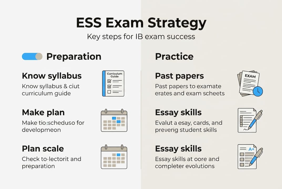 Infographic with ESS exam strategy summary