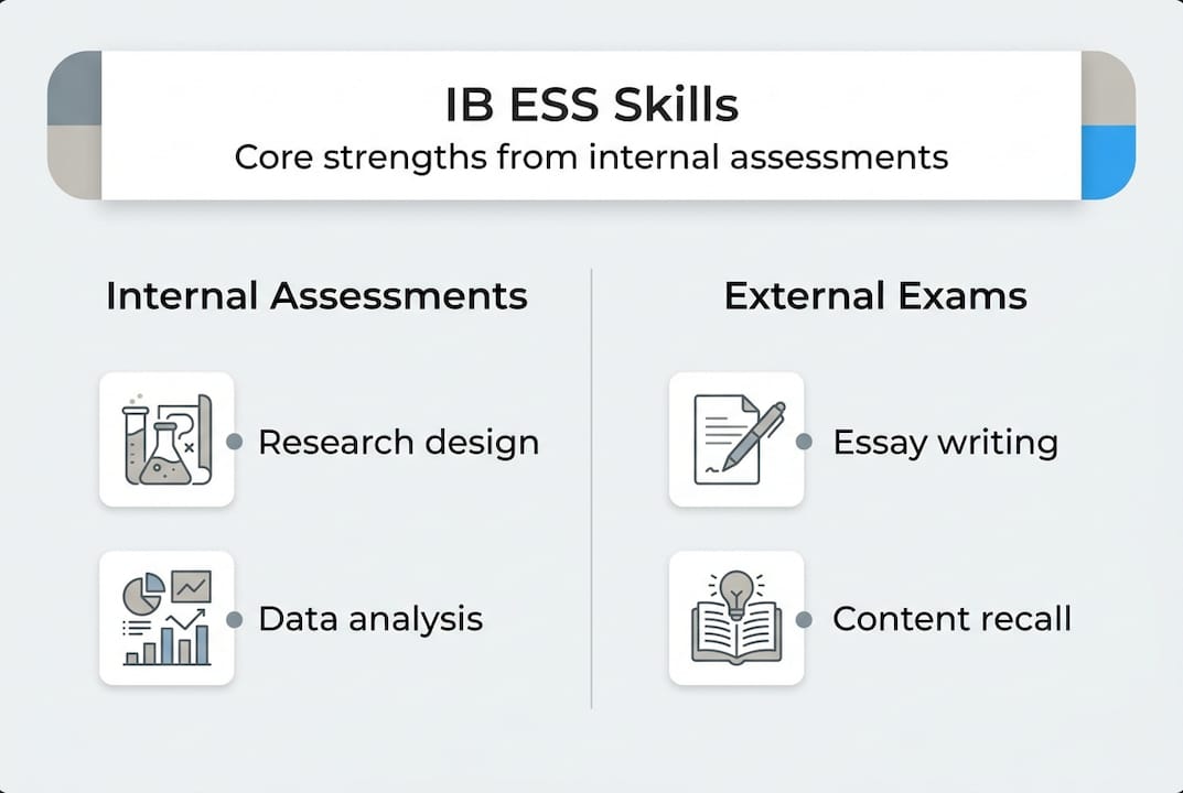 Infographic comparing IA and exam skill focus