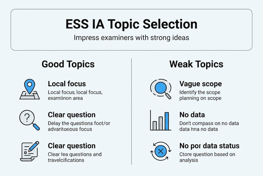 Infographic showing strong vs weak ESS IA topics