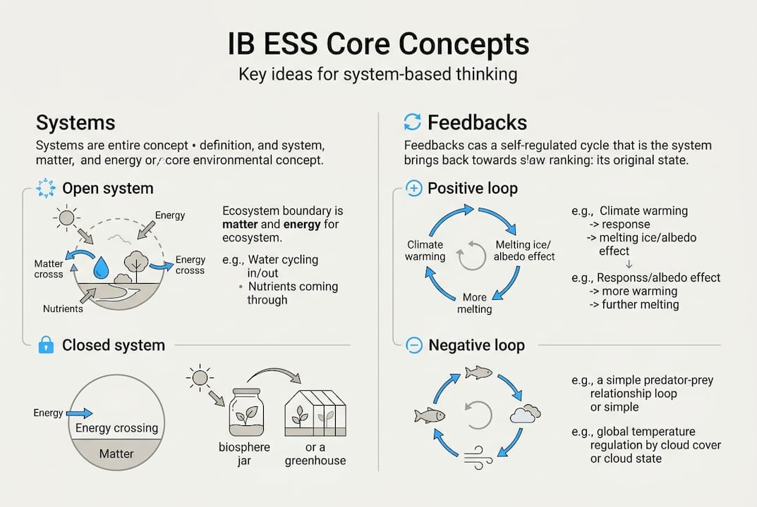 Infographic of ESS core concepts systems and feedbacks