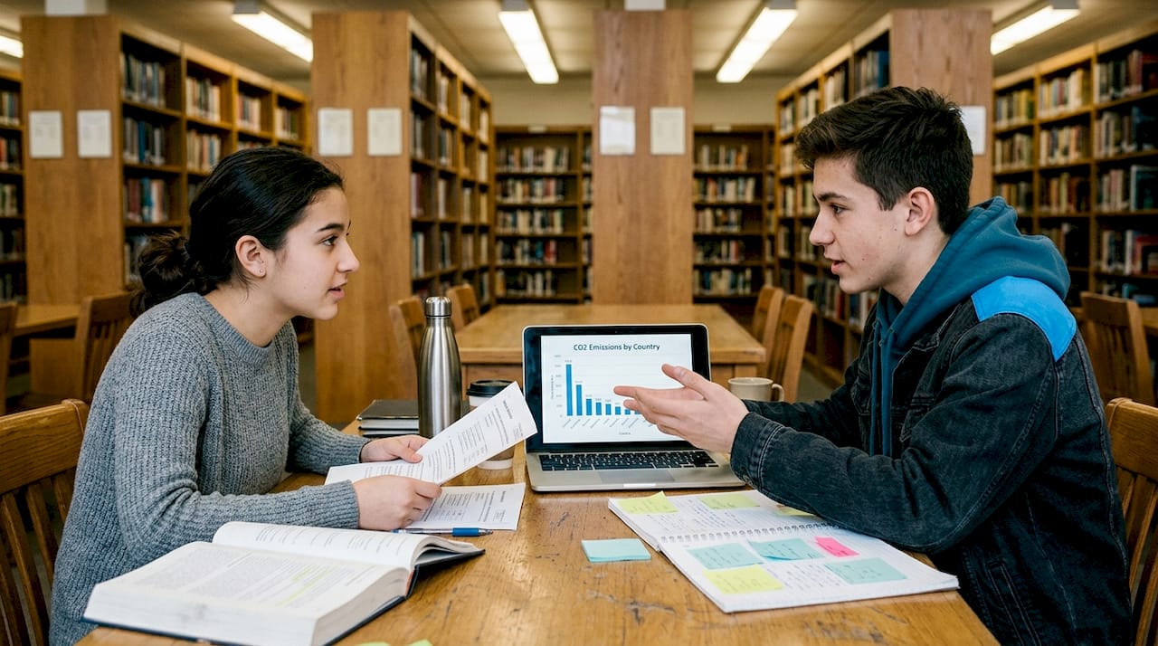 Students debate environmental perspectives in library