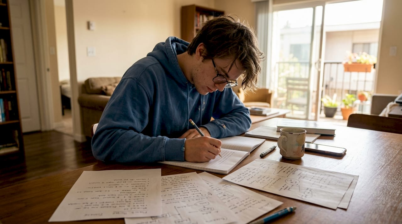 Student writing out structured ESS essay