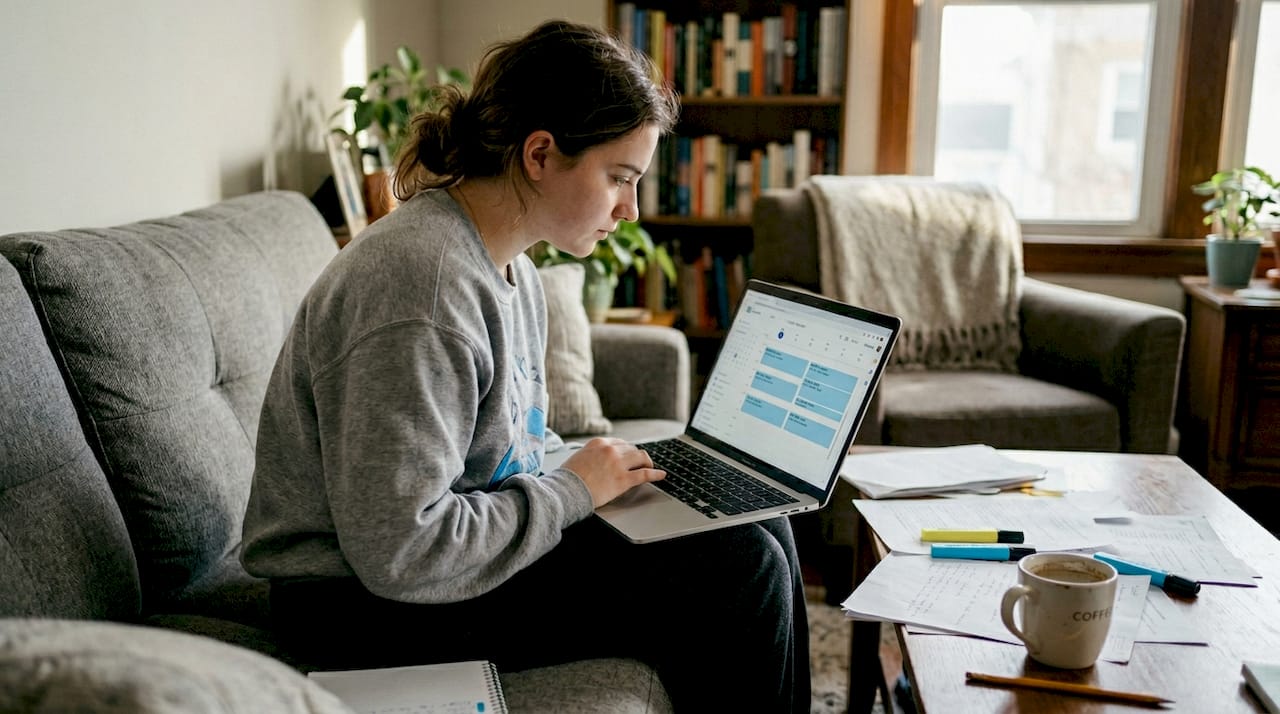 Student setting IB IA milestones on laptop calendar
