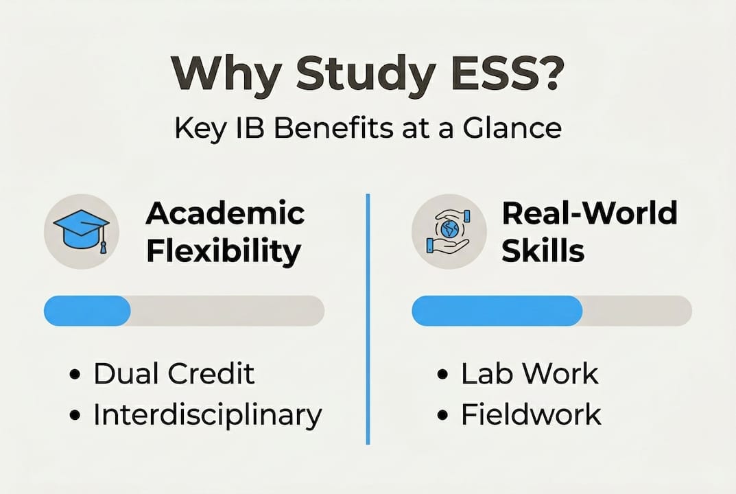Infographic summarizing IB environmental systems benefits